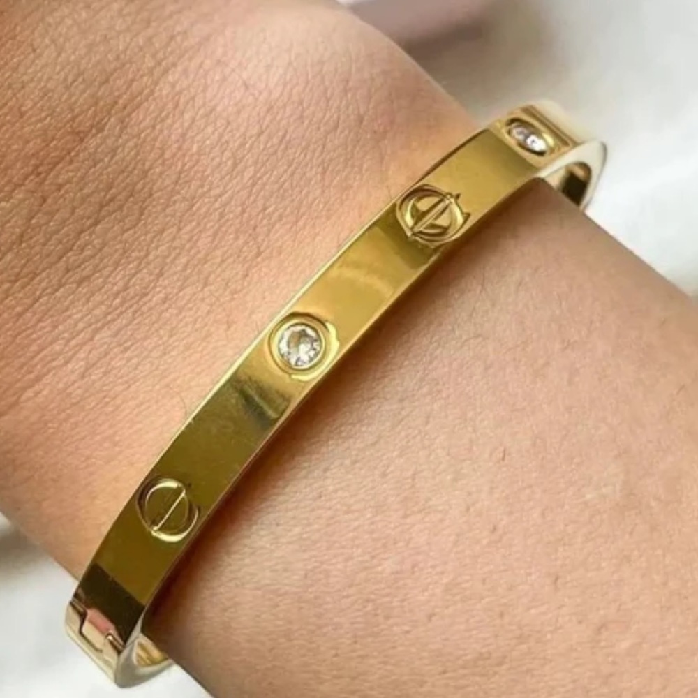 Gold Bangle Bracelet With Stones Stainless Steel Gold Plated